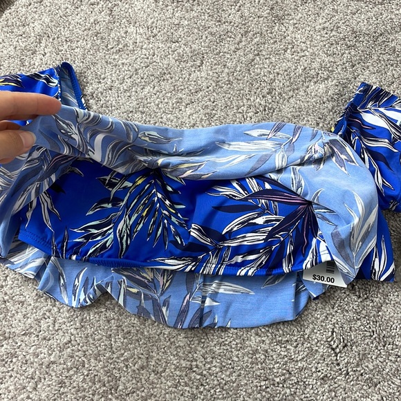 Hobie Swim off the shoulder Blue tropical print swim top bikini, size Medium - Picture 2 of 8